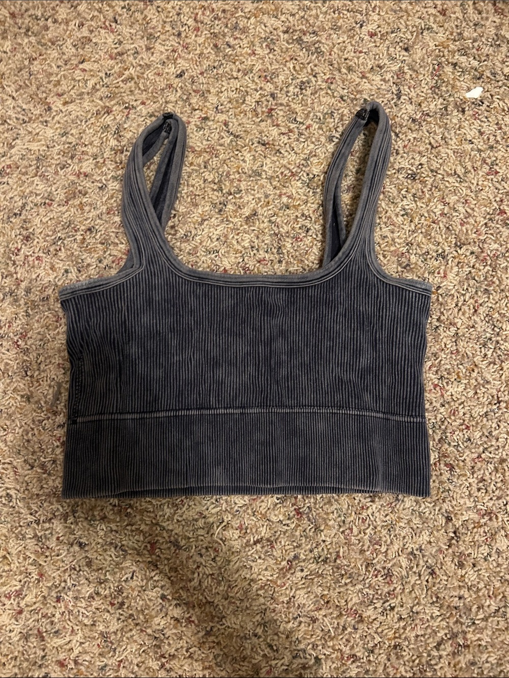 Ribbed Square-Neck Sports Bra Crop Top - Charcoal